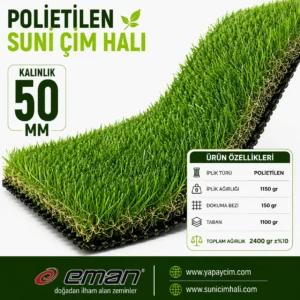Premium Polietilen Suni Çim Halı – Doğal Görünümlü & UV Dayanımlı (50mm)