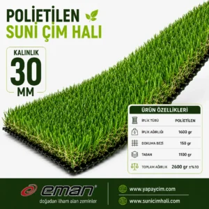 Premium Polietilen Suni Çim Halı – Doğal Görünümlü & UV Dayanımlı (30mm XL)
